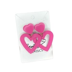 Pink heart lager earrings